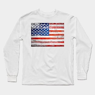 Rustic Wood 4th of July Indepenence Day  Patriotic USA American Flag Long Sleeve T-Shirt